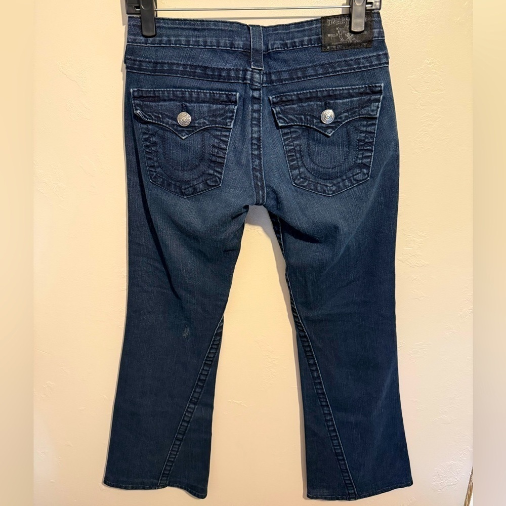 True Religion Dark Blue Flare Jeans Size 27 Y2K Retro Vintage Classic Pockets